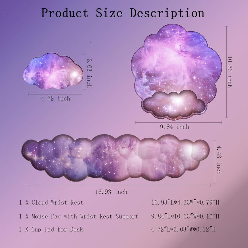 WFCYGL Cloud Wrist Rest Keyboard Galaxy Mouse Pad with Wrist Rest Ergonomic Space Wrist Pad Memory Foam Non-Slip Wrist Support for Computer Laptop Gaming Home Office Relief Typing Pain Gradient Pink Purple - Image 4